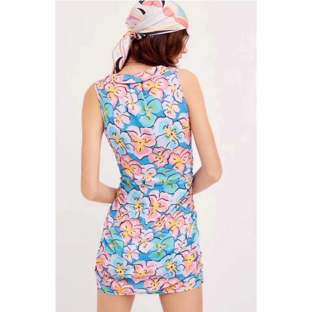 For Love & Lemons Yasmin Floral Mini Dress Blue Pink Plunge V-Neck Large NWT - Picture 5 of 14